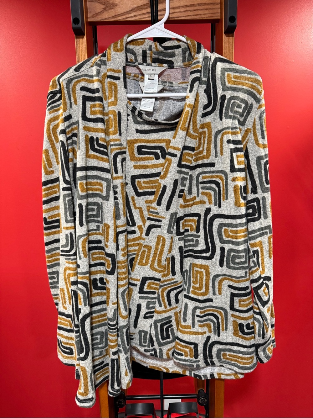 Multiples Geometric Print Cardigan & Built-In Tank Top Size L - Picture 2 of 8